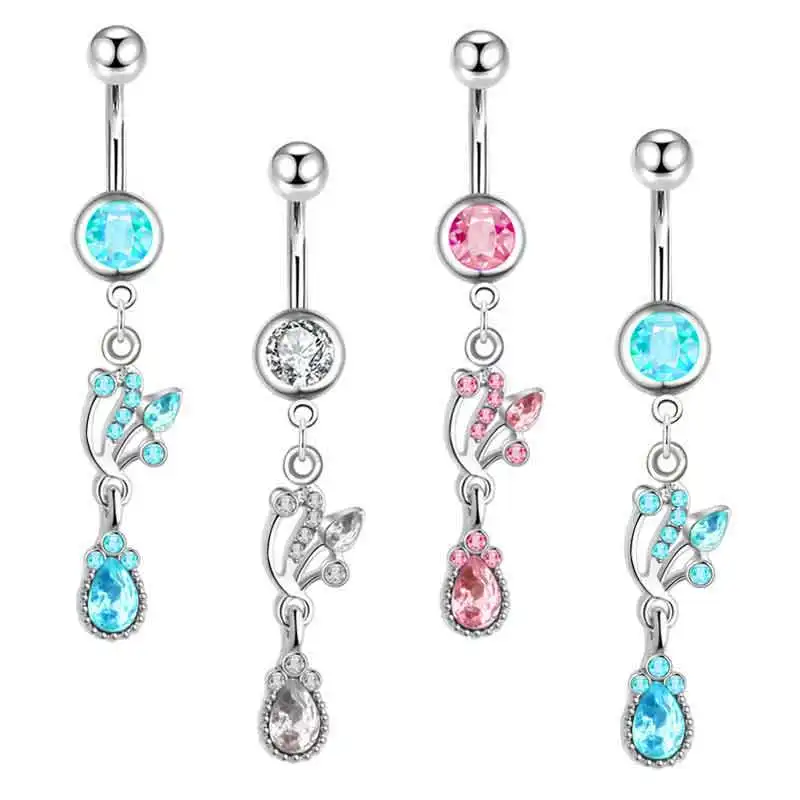 Cute Pink Heart Surgical Steel Belly Button Rings Belly Piercing Jewelry Belly Rings for Women Navel Piercing Jewelry wholesale