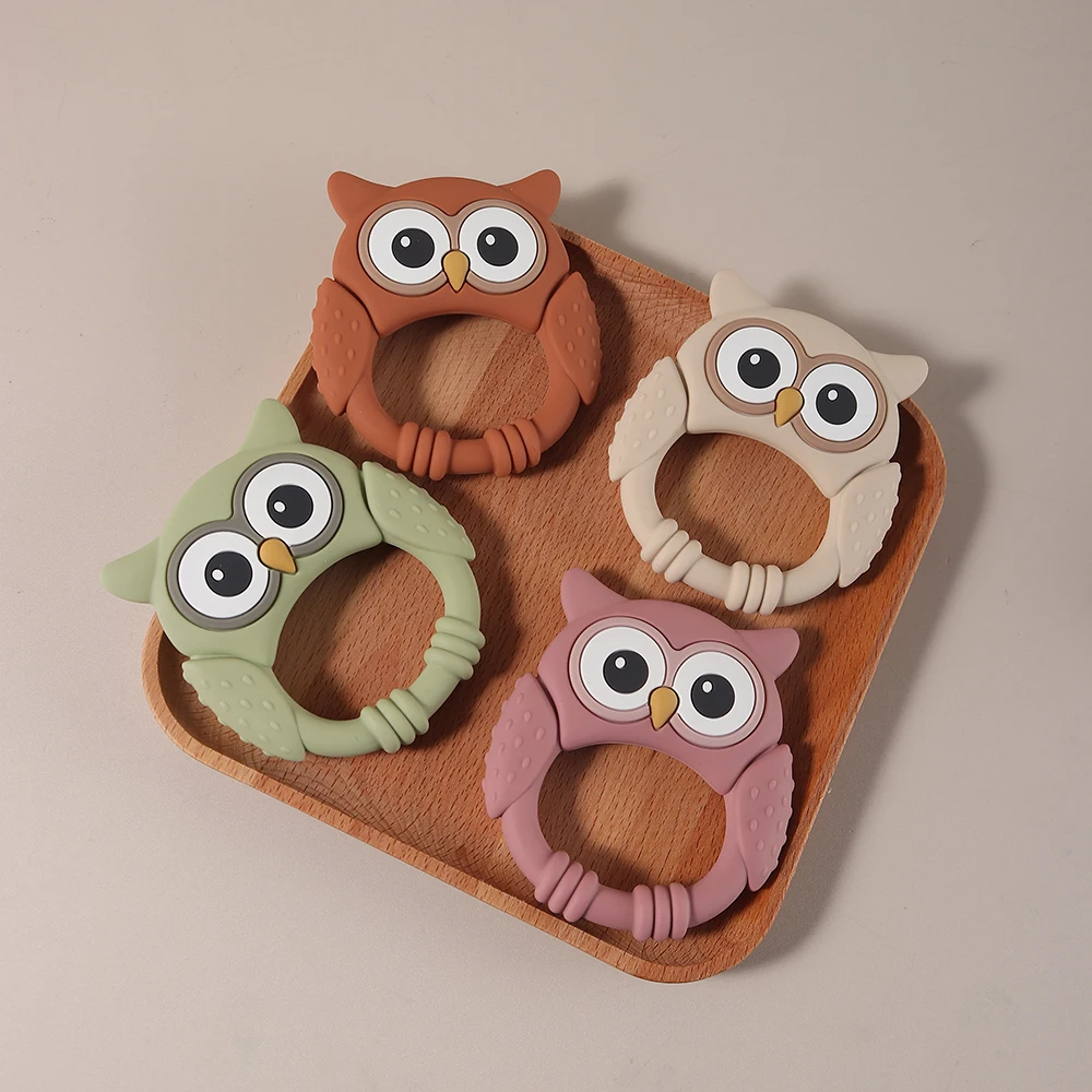 Newborn Baby Silicone Colorful Owl Teether Food Grade Safe Teether Simulation Toy Teething Gift Sensory