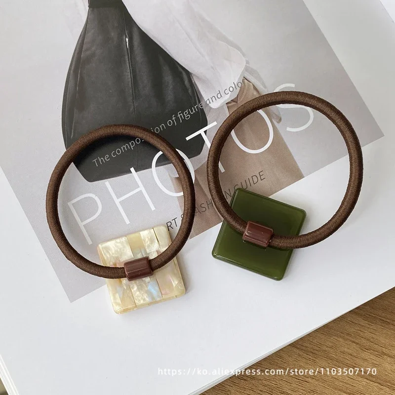 Elegant small square~~FRANCE minimalist square hair loop leather band French high ponytail headband from South Korea