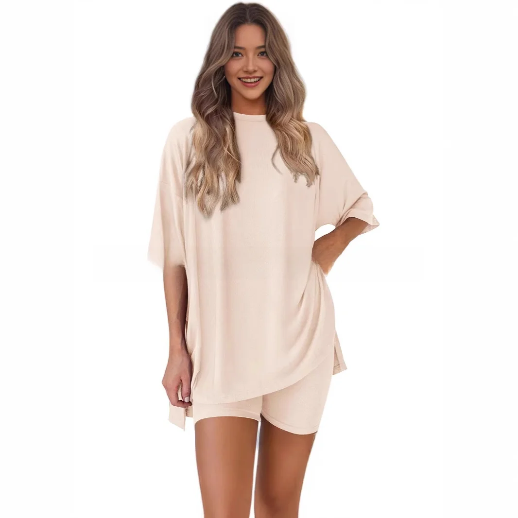 

Loose Casual Women's ort Sve T-irt orts Set Home Wear Comfortable Spring Summer New Arrival plus Size round Ne Pur...