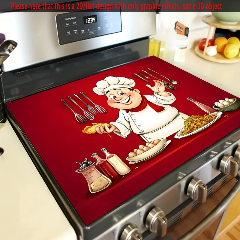 

2D Flat Cartoon Chef Stove Top Protector – Heat & Scratch Resistant, Easy to Clean for Electric Glass Cooktops & Kitchen Decor