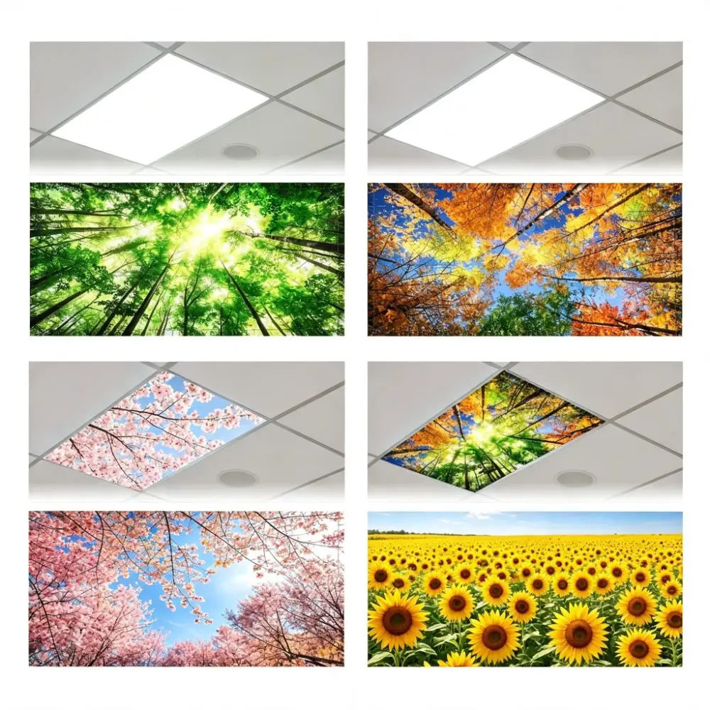 120*60cm Lampshade 15 Styles with 10 Magnetic Buckles Magnetic Light Filters Forest Sky Fluorescent Light Covers Offices