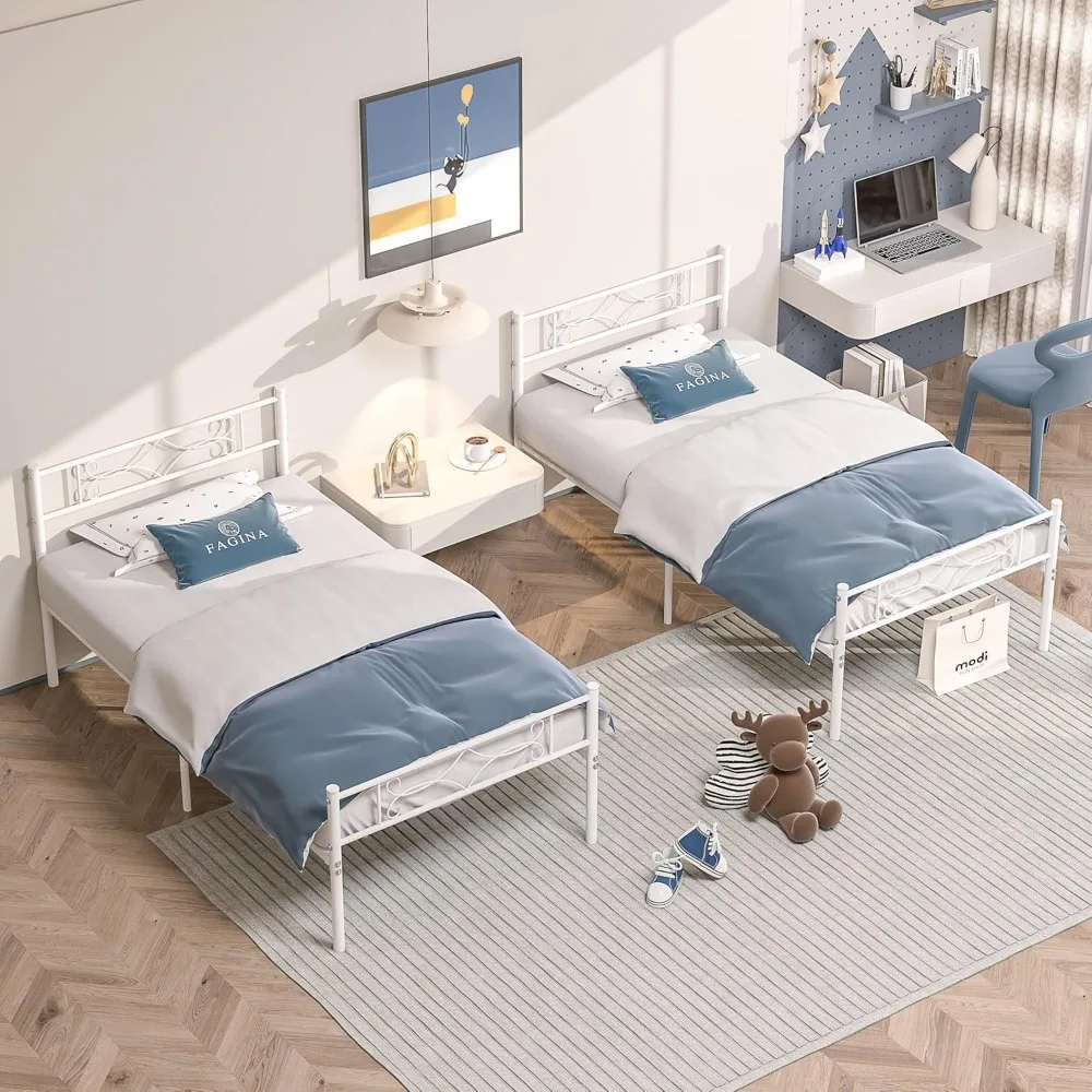 VECELO Cadre de lit double en métal avec tête de lit et pied de lit, aucun sommier tapissier nécessaire, fond de lit à plateforme robuste