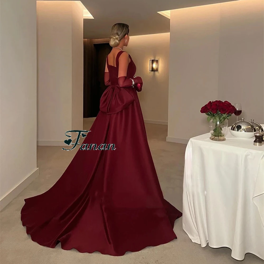 Customized Yipeisha Elegant Burgundy Satin Evevning Dresses Spaghetti A-Line Sauqre Collar Backless With Big Bow Party Wedding G