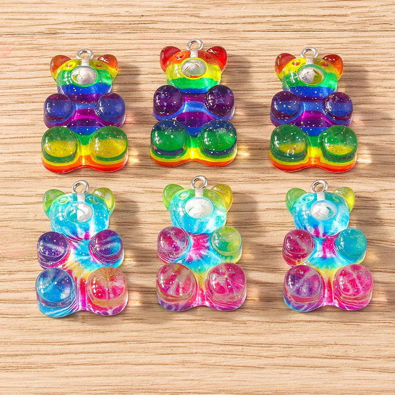 10pcs 19x31mm Cartoon Resin Animal Bear Charms Pendants for Jewelry Making Women Fashion Drop Earrings Necklace DIY Craft Supply