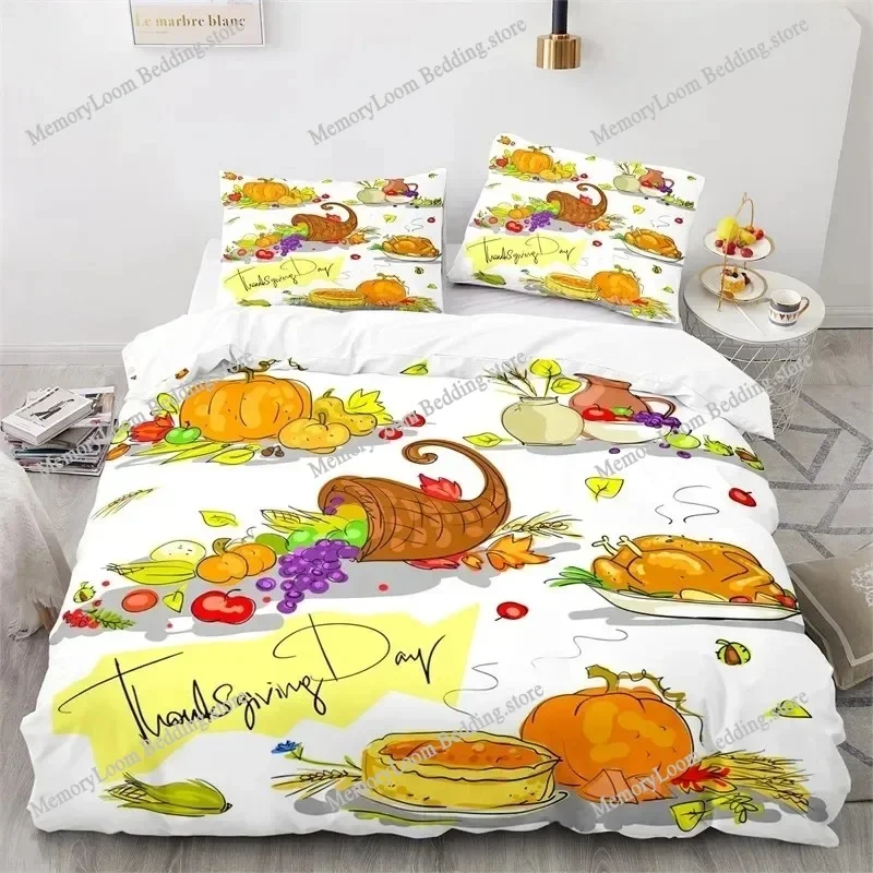 Cartoon Pumpkin Turkey Thanksgiving Day Bedding Set Boys Girls Twin Queen Size Duvet Cover Pillowcase Bed Kids Adult