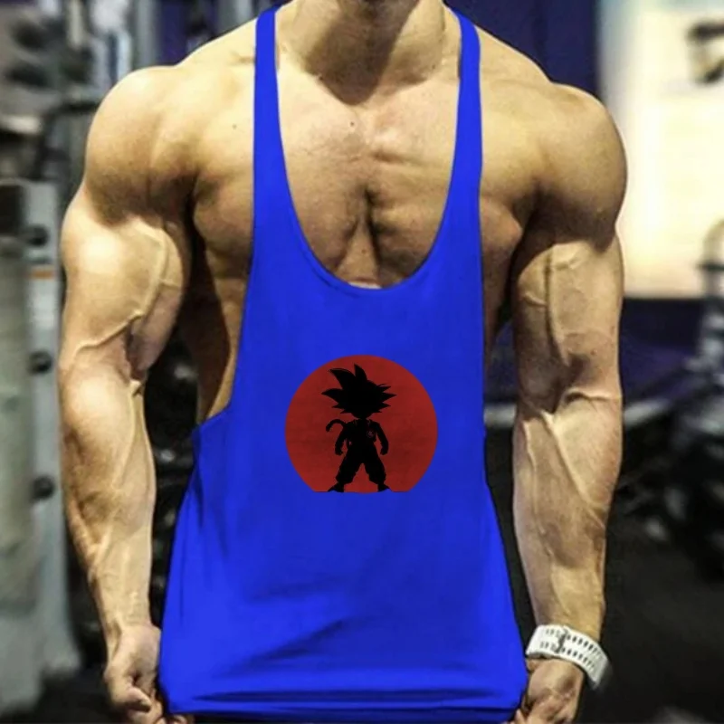 Men's Cotton Gym Vest Narrow Strap, Dragon Ball Z Sleeveless Fitness Tank Top with Stylish for Street Fashion & Training