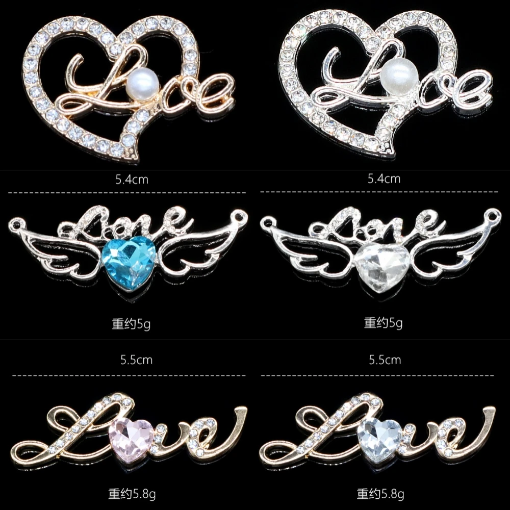 2Pcs Bling Luxury Full Rhinestone Elephant English Letter Love Metal Charms Diy Crafts Junk Phone Case Decor Jewelry Accessories