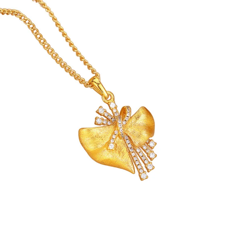 الفاخرة 24K 9999 الذهب الخالص الذهب الحقيقي المرأة نحى القوس قلادة قلادة