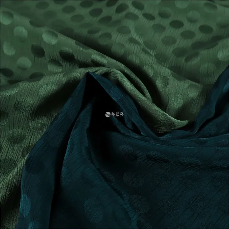 Classic skin-friendly drape misty blue light green double crepe jacquard thin fabric for pants and skirts