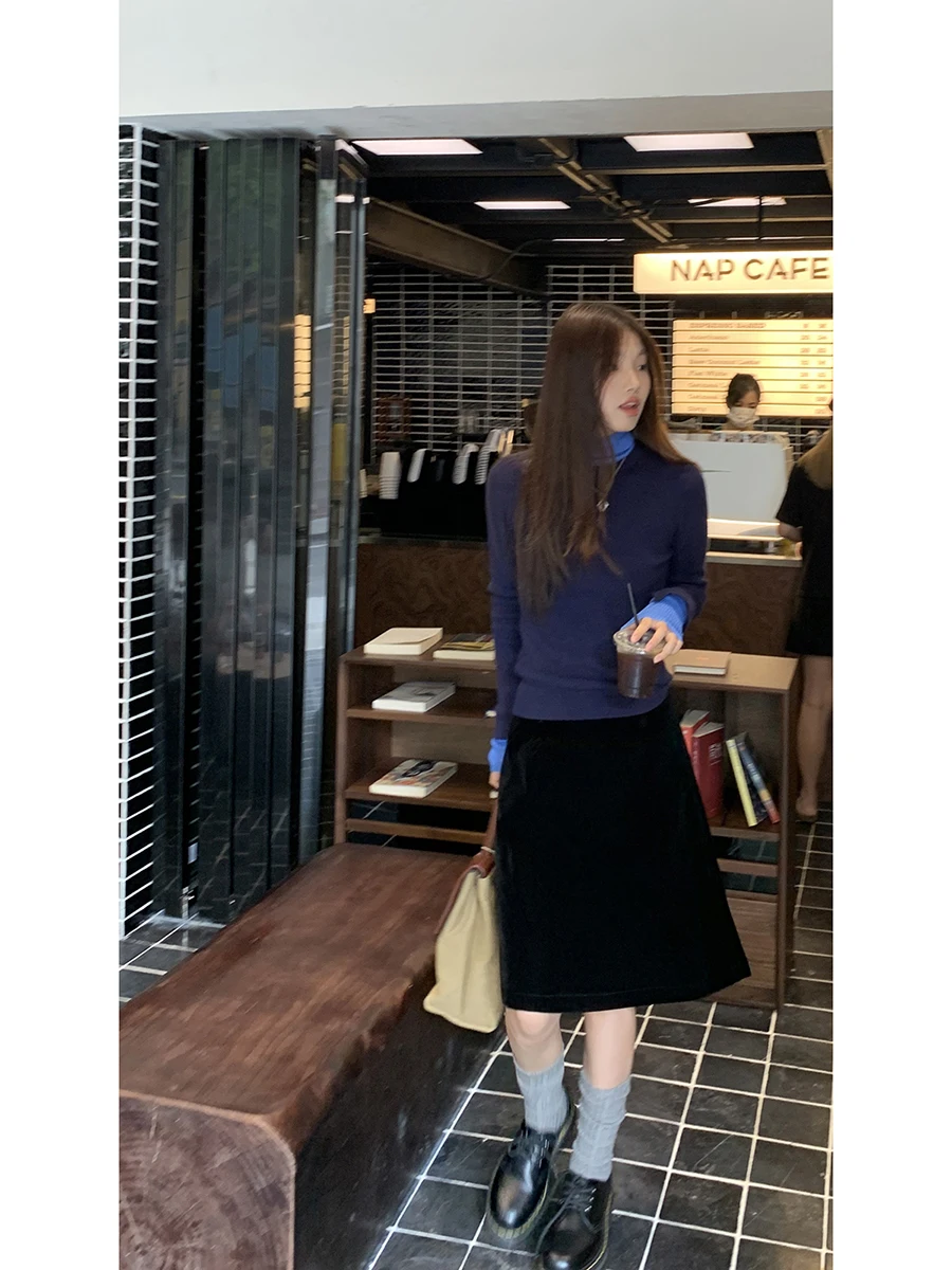 

Облегающий длинный вязаный свитер с высоким воротником, искусственный двухсекционный модный комбинезон для женщин, осень 2025, Новое поступление