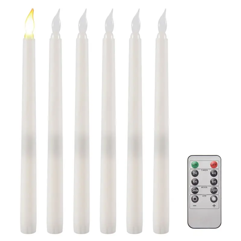 B50C 6Pcs Flameless Taper Candles Flickering With 10-Key Remote Timer, Battery Operated LED Candlesticks Window Candles