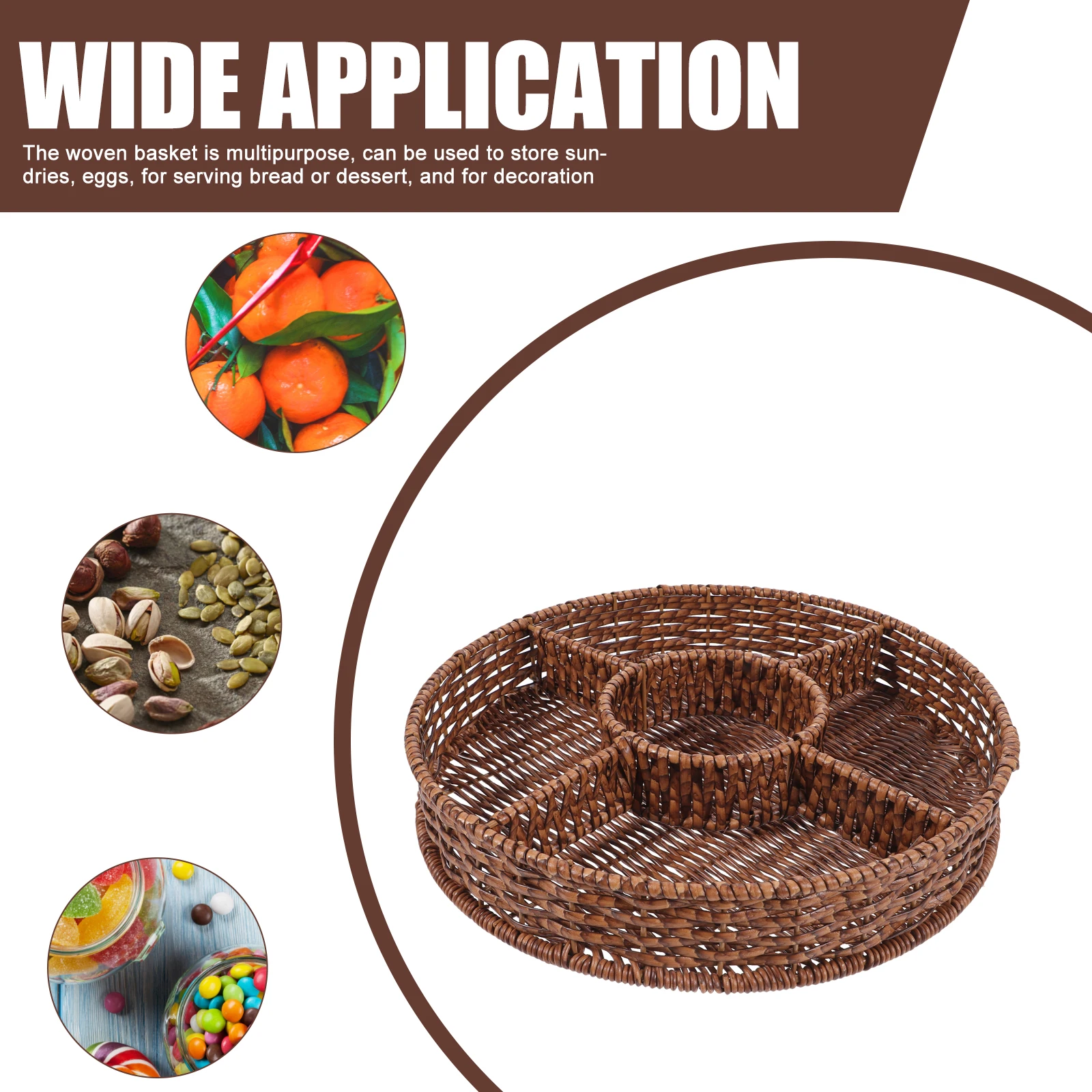 

Round Bread Serving Basket Handcrafted Multi-Grid Woven Storage Basket Natural Color for Fruit Snack Bread Serving Tray