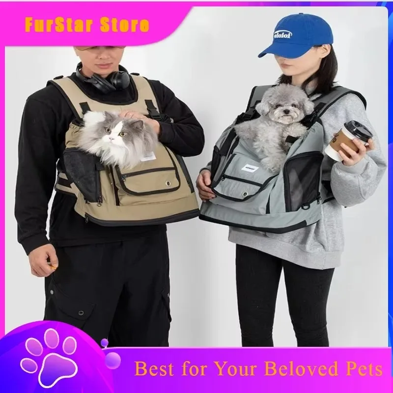 FurStarLarge Capacity Cat Backpack Portable Pet Carrier For Outdoor Travel With Shoulder Straps Chest Dog Backpack Pet Safety Se