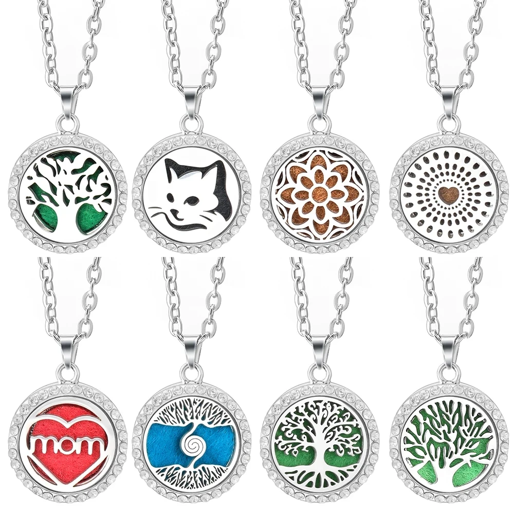 New Tree of Life Zircon Necklace Stainless Steel Aromatherapy Diffuser Essential Oil Perfume Lockets Magnetic Pendant Jewelry