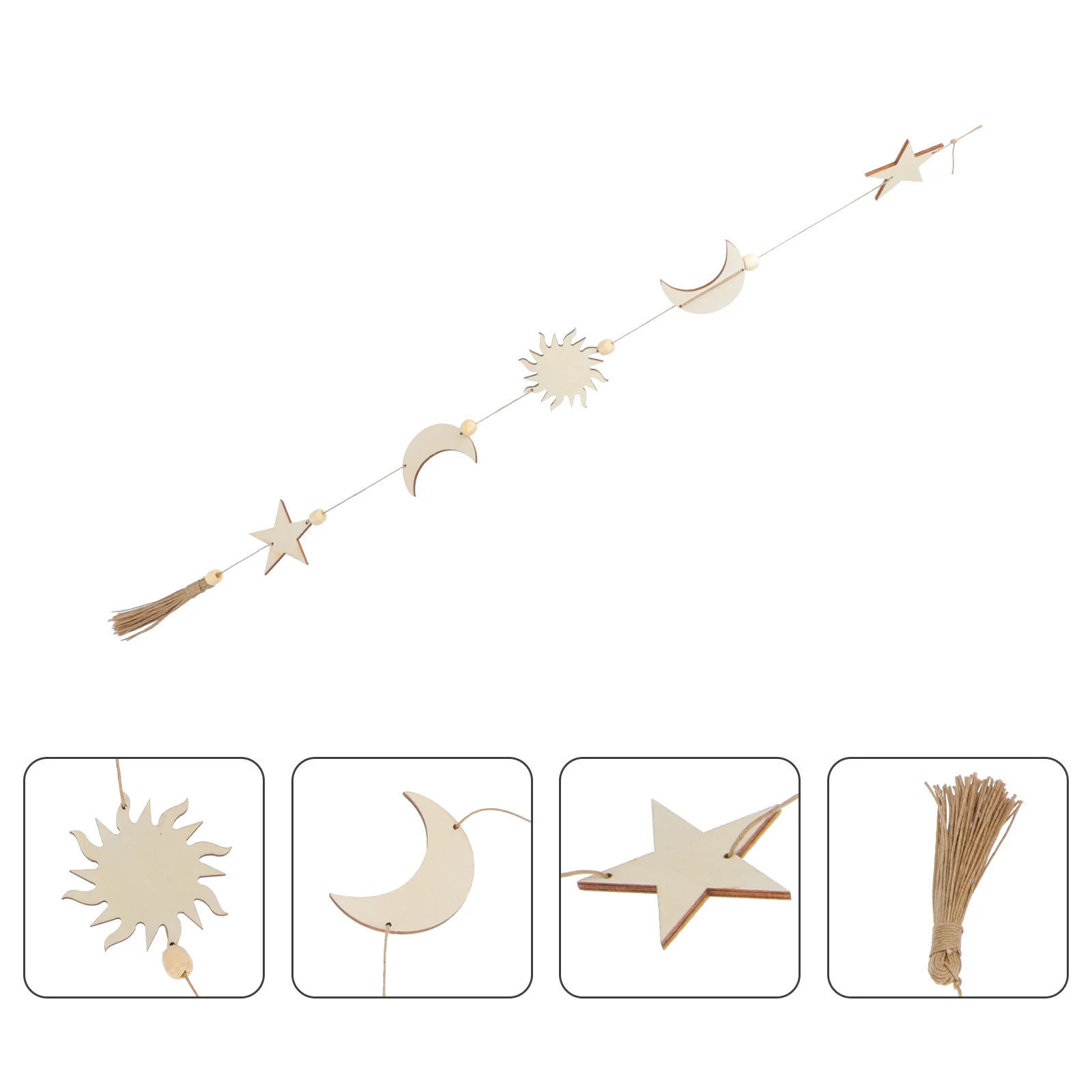 

1Pcs Bohemian Style Wooden Wall Pendant Star Moon Shape Hanging Decor Indoor Wall Hanging Art Craft for Home Office Cafe