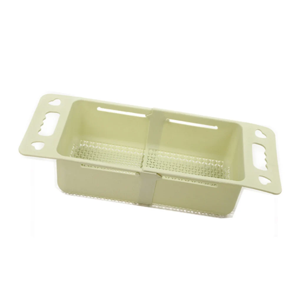 

1pc Draining Basket Sink Colander Retractable Kitchen Strainer Fruit Vegetable Washing Basket Counter Table Use Green