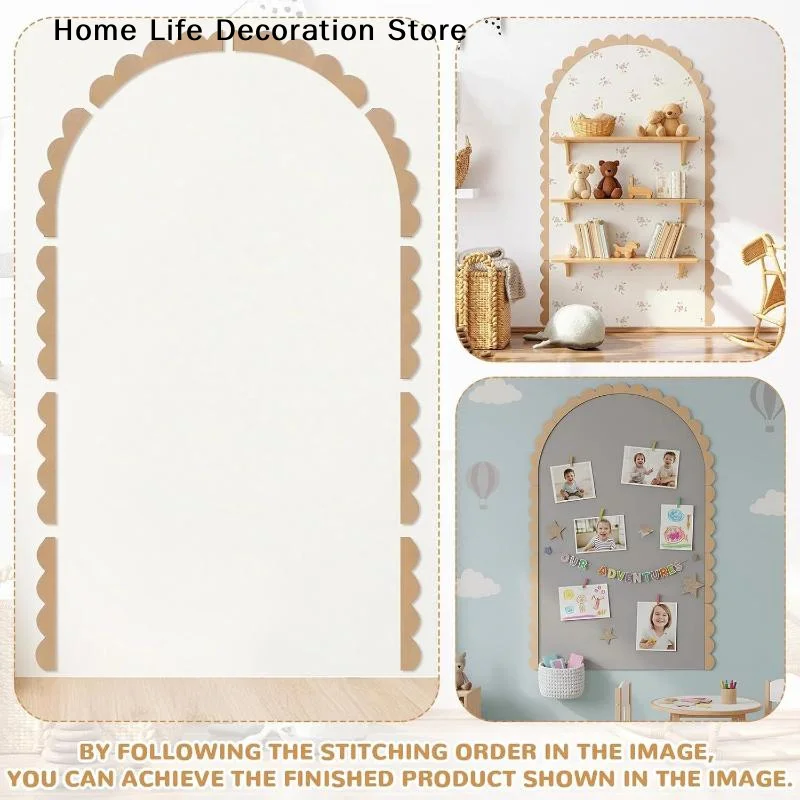 【H】Wood Wall Arch Decor DIY Unfinished Wooden Frame Scalloped Crafts Trim Accent Furniture Molding Kids Room Nursery Decals