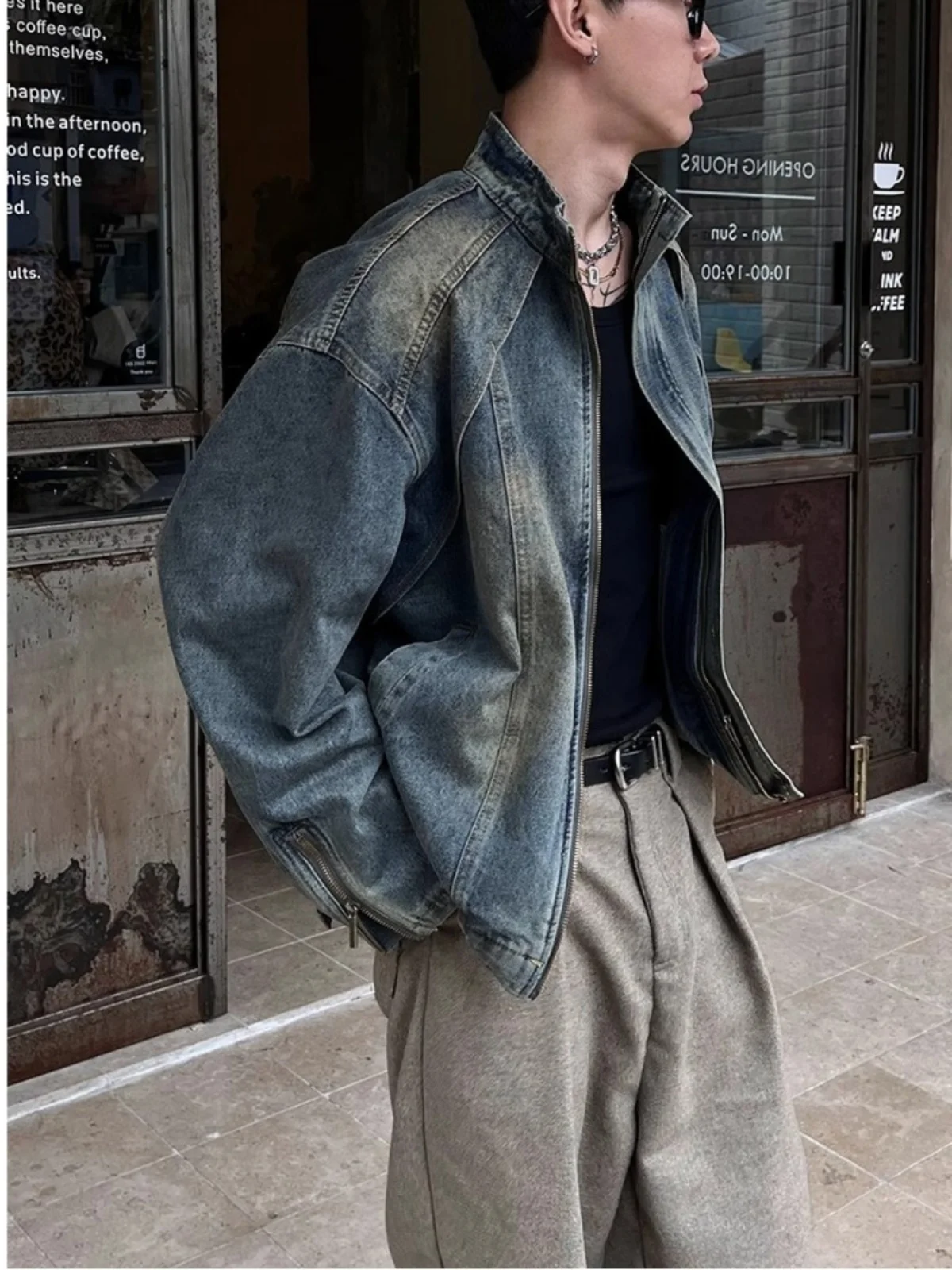 

American High Street Waed Vintage Men's Denim Jaet Casual Spring Autumn Trendy Brand Cool Small ence All-Match Jaet