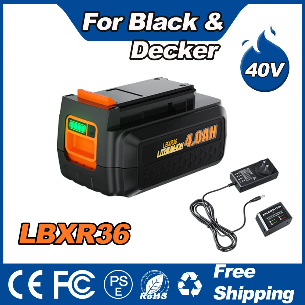 Batterie Powtree 4,0 ah pour outil électrique Black & Decker LBXR36 40V rechargeable avec chargeur LBX2040 BL2036 LST136 LST420 LST220 L50