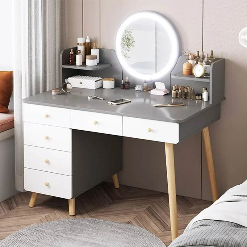 Mirror Cabinet Led Dressing Table Brown Bedroom Multifunctional Luxury Dressing Table Bedroom Charm Tocador Furniture Makeup