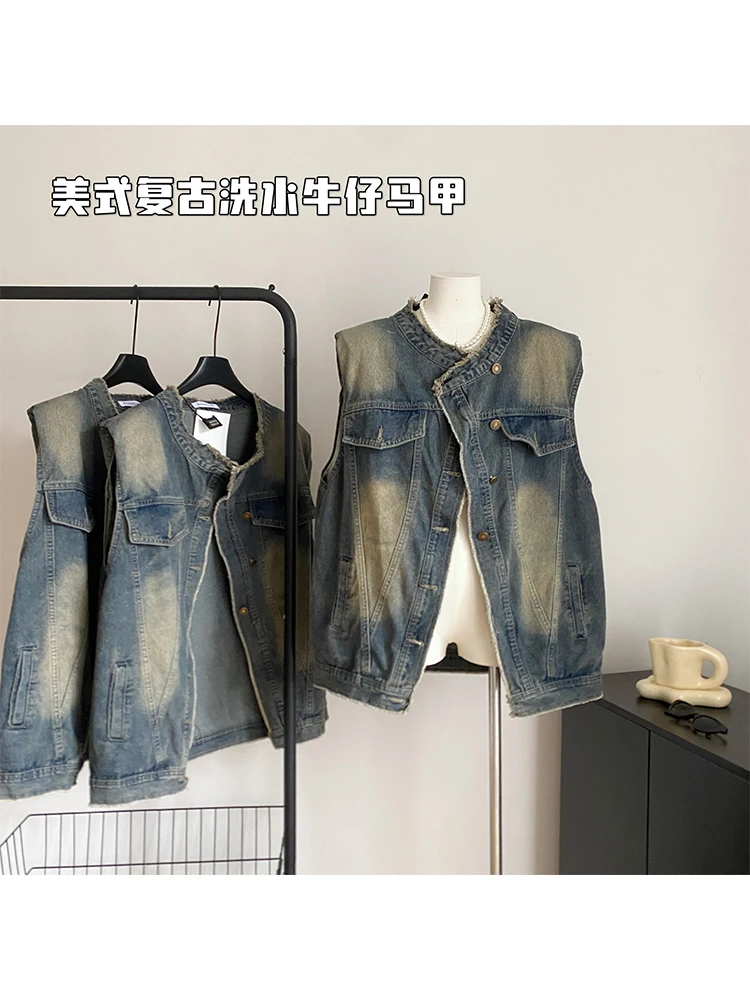 Veste en fibre denim pour femme, gilet de style coréen, manteau en denim, streetwear à la mode, vêtements vintage Harajuku, haut d'extérieur, 2024