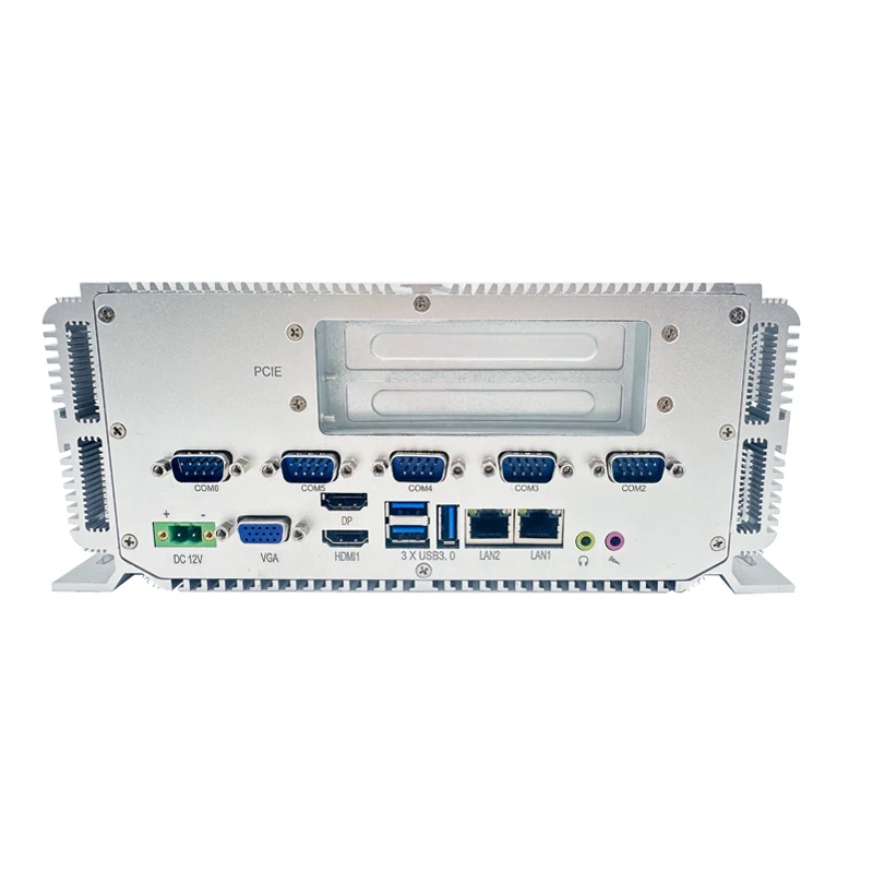 Silver Embedded Fanless Mini PC With 11th Gen 11800HQ CPU DDR4  8G RAM 128G SSD M.2   3 USB 3.0   4 USB 2.0  6 COM  PICe 16X