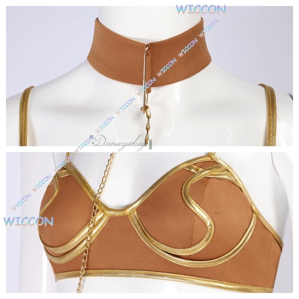 섹시한 공주 노예복 골든 비키니 세트 리리아 코스프레 의상 초커 완벽한 영화 할로윈 파티 카니발 의상