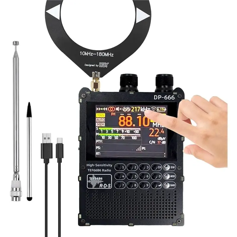 

ABKQ-DP-666 TEF6686 Полнодиапазонное радио 2,8-дюймовый сенсорный экран Digital AM FM/LW/MW/SW RDS Аккумулятор 5000 мАч, обновление прошивки