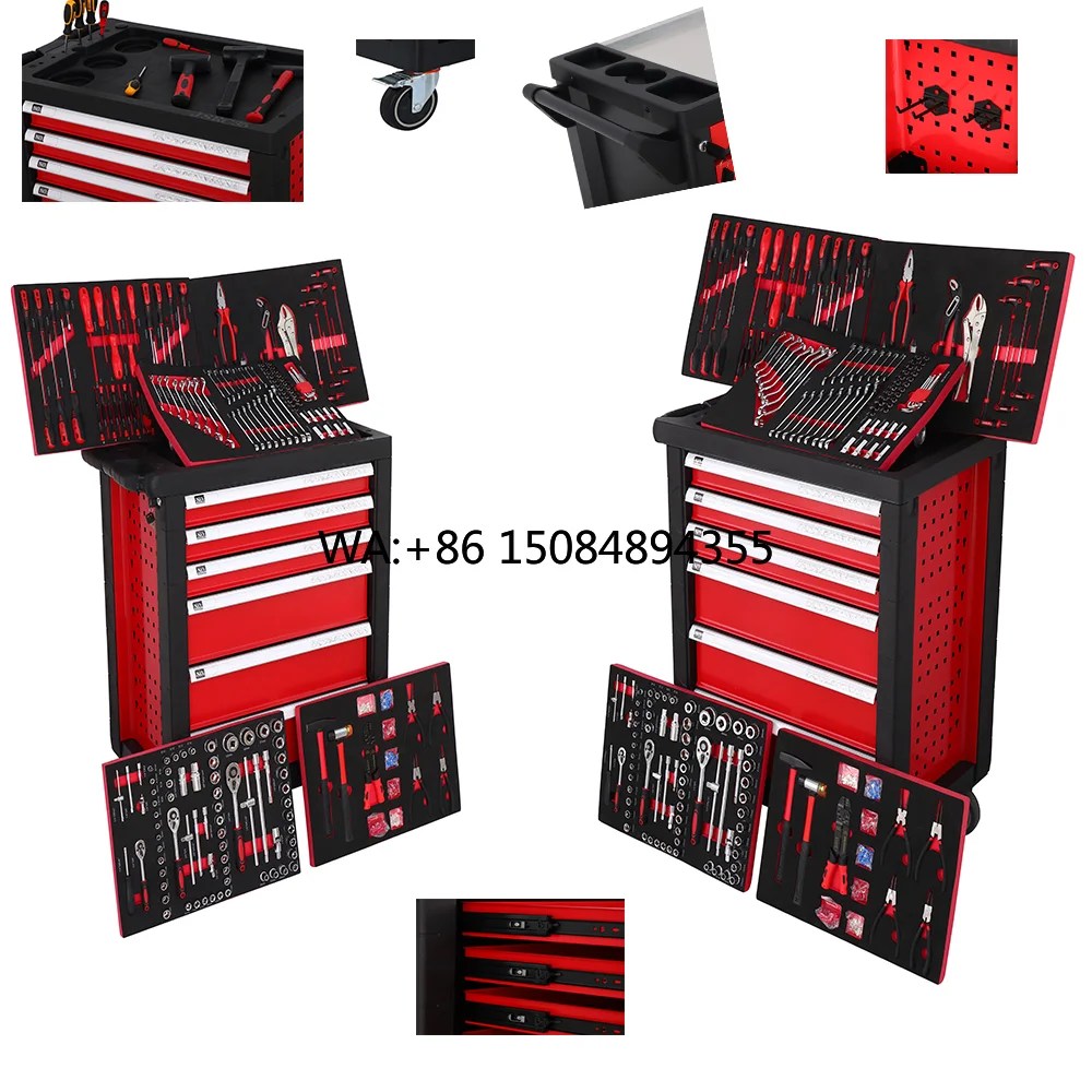 Professional Red 7 Drawers Rolling Workshop Auto Repair Cabinet 420 Pcs Tool Sets Customizable OEM Professional Tool Box