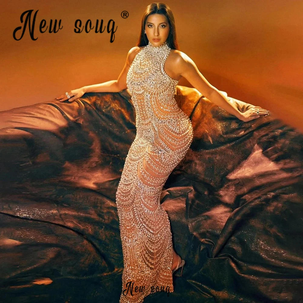 Luxury Nude Mesh Cocktail Dress Singer Stage Wear Wedding Party Dresses Female Bodycon Prom Dresses Second Reception Dresses