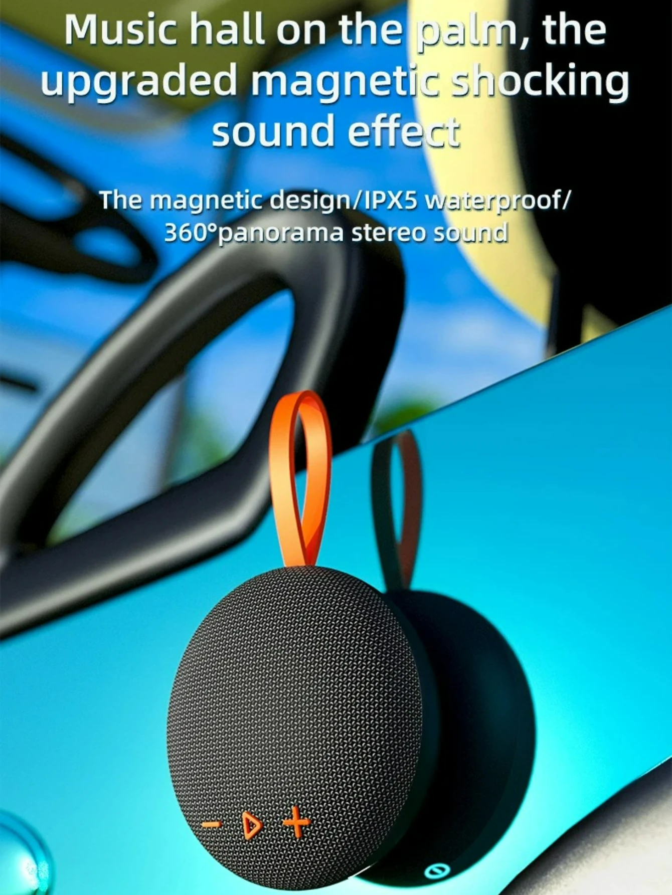 

2026NEW EBS-313 Mini Portable Magnet Speaker BT5.3 Wireless Stereo Music Box Outdoor Waterproof IPX6 Fabric Mesh Silicone Handle