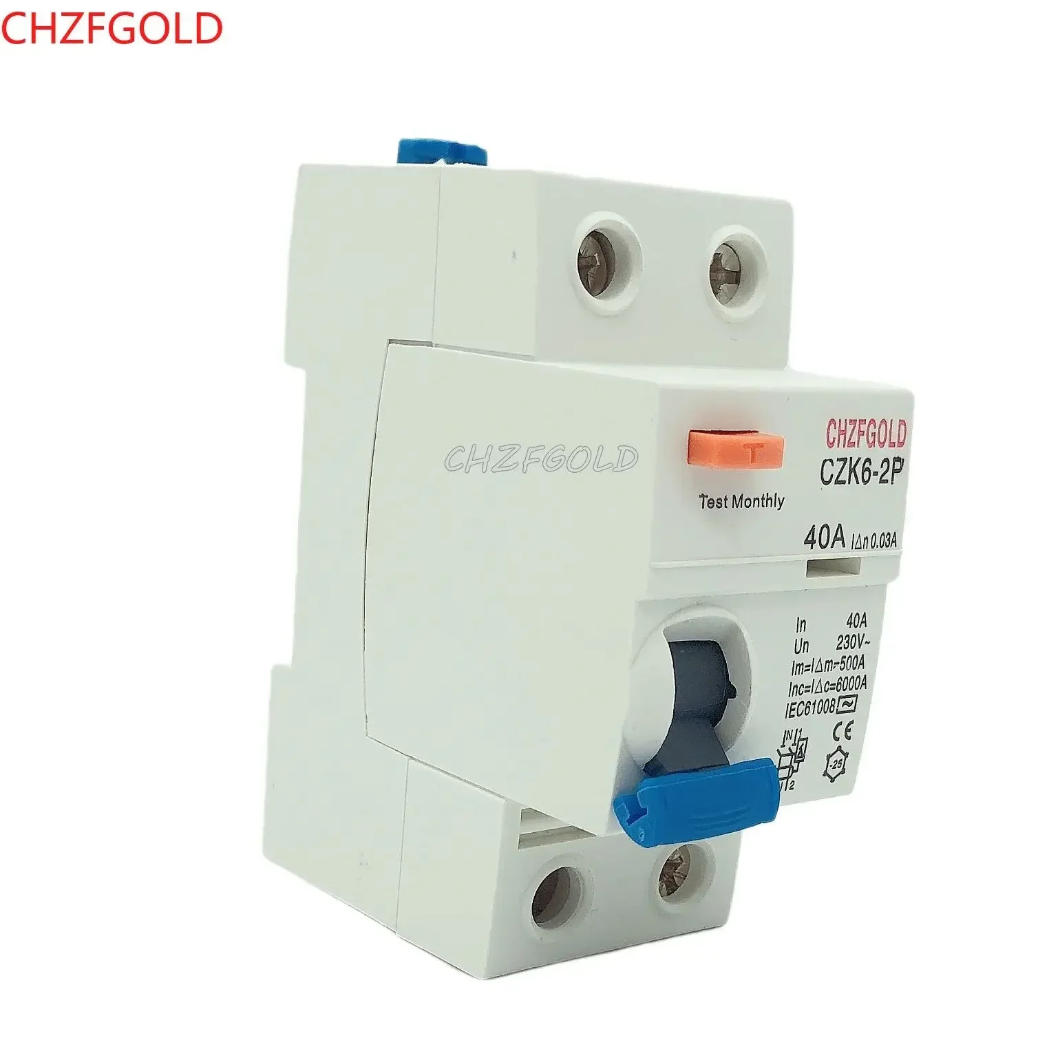 CHZFGOLD 2P A Type RCCB Residual Current Circuit Breaker AC ELCB 2 Pole 40A 63A 30mA 100mA 300mA RCD ELCB