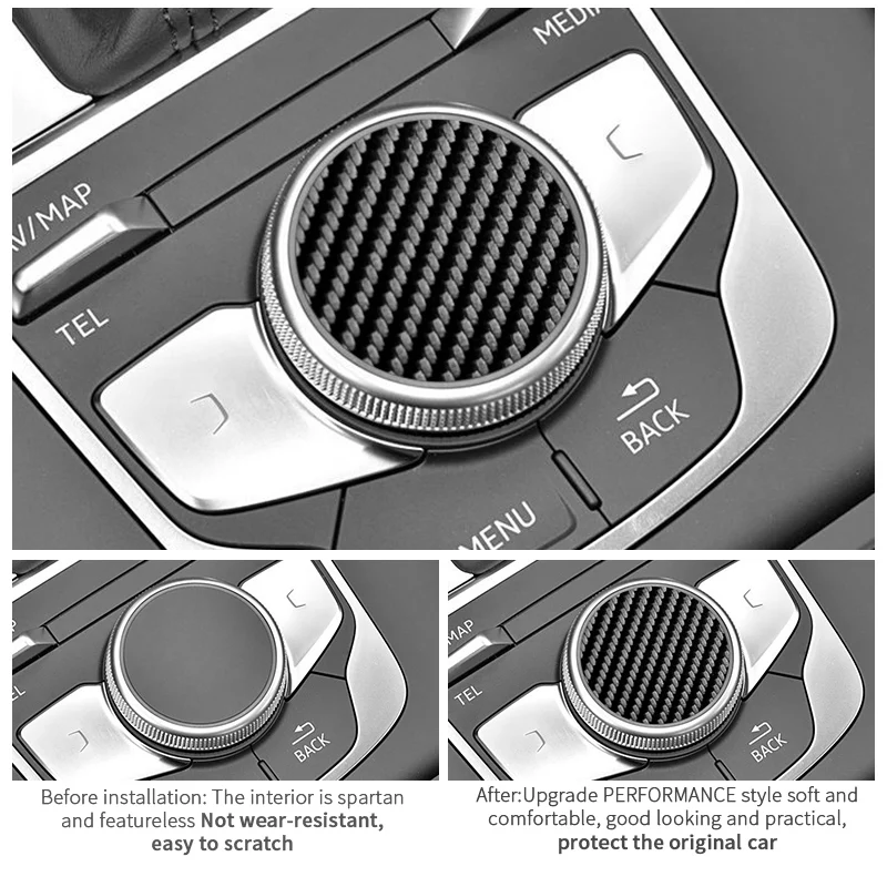 For Audi 8V A3 S3 (2014-2019) Sport Car Multimedia Button Knob Cover Trim Sticker Carbon Fiber Anti Scratch Interior Accessories view 3