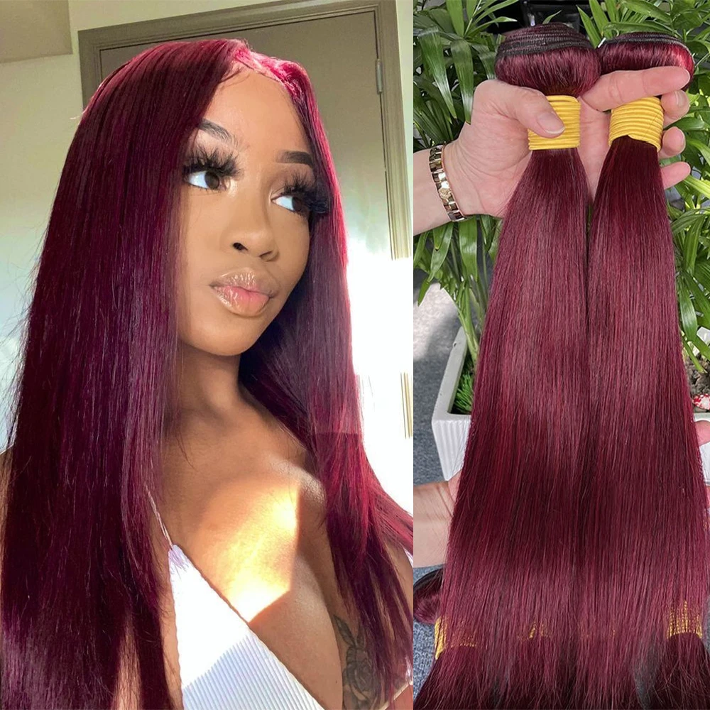99J Human Hair Bundles Burgundy Straight Human Hair Bundles Grade 12A Remy Hair 1/3/4 Pcs Wine Red Straight Bundles