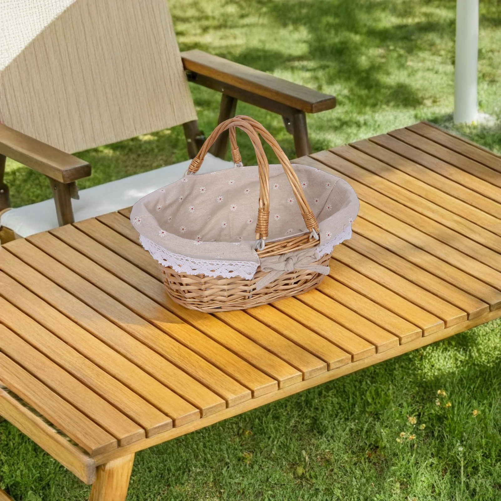 

1pc Retro Picnic Basket Woven Handheld Floral Willow Storage Basket for Weddings Home Decoration Vegetable Storage