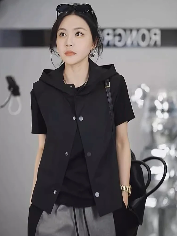 

Casual Hooded Vest Commute Anti-Aging High-End Faion Autumn Layering Svel Vest Top Women's Wear Poetic Lin Brand