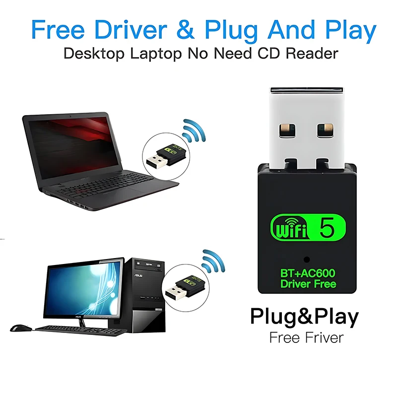 Bộ chuyển đổi USB không dây có độ lợi cao Uac10 600Mbps Wi-Fi Wi-Fi WiFi không dây tương thích Bluetooth