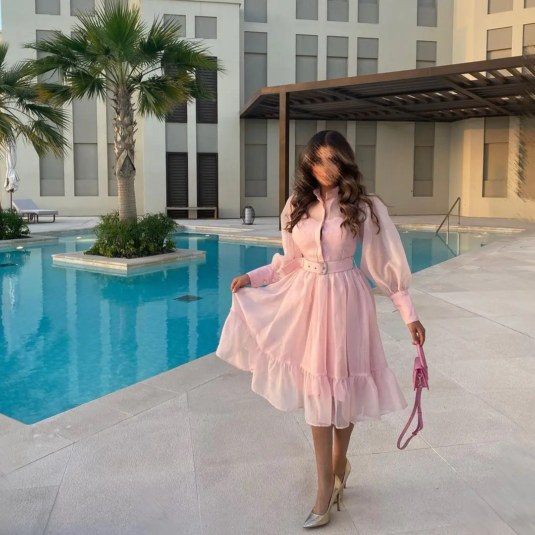 Long Sleeves 2-Piece Prom Evening Dresses 2023 A-Line Sash Knee-length Formal Occasion Dresses Robes De платье вечернее