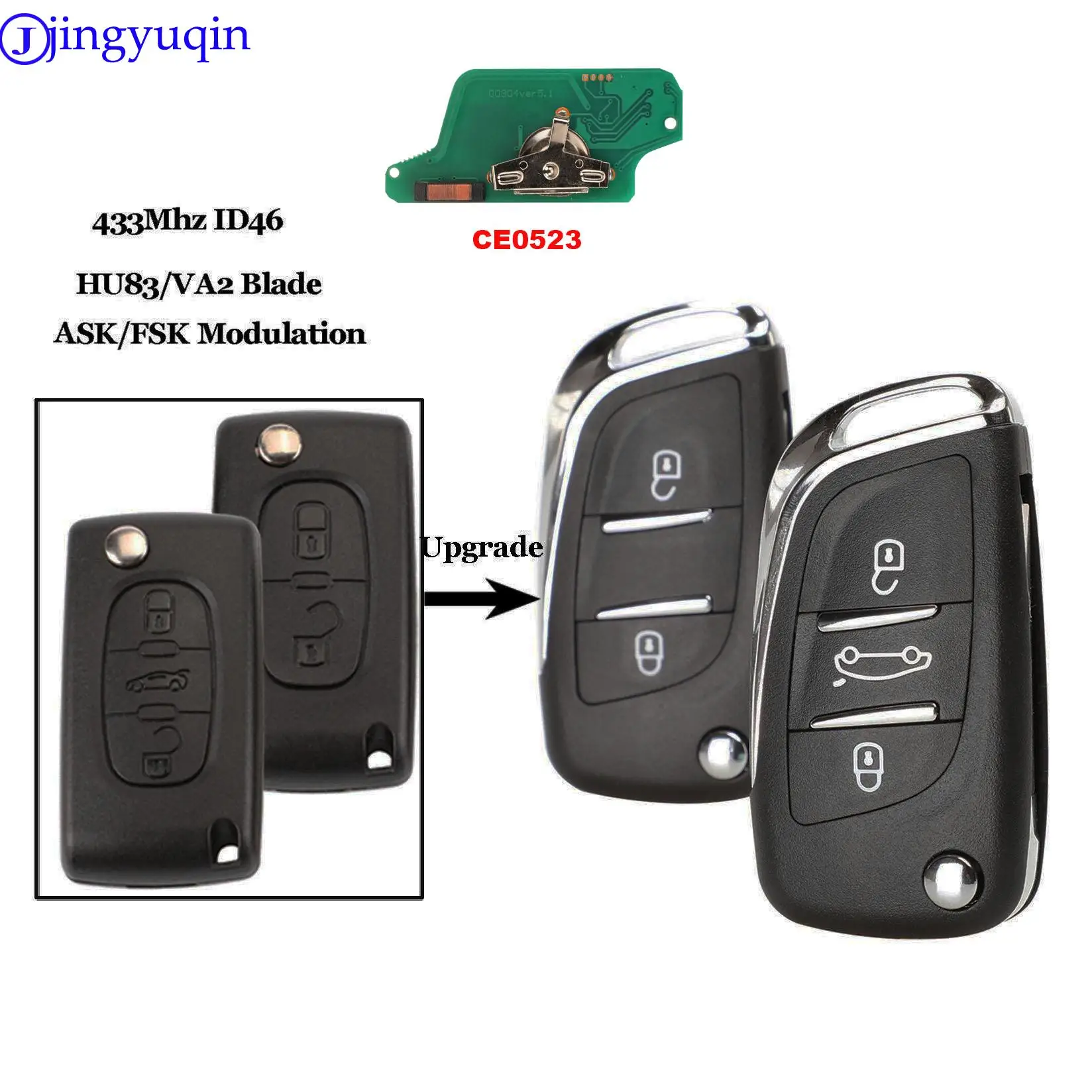 

jingyuqin 10p Ce0523 ASK/FSK 2/3 Button Remote Car key For Citroen C2 C3 C4 C5 433Mhz ID46 Modified Flip Folding Car Key Control