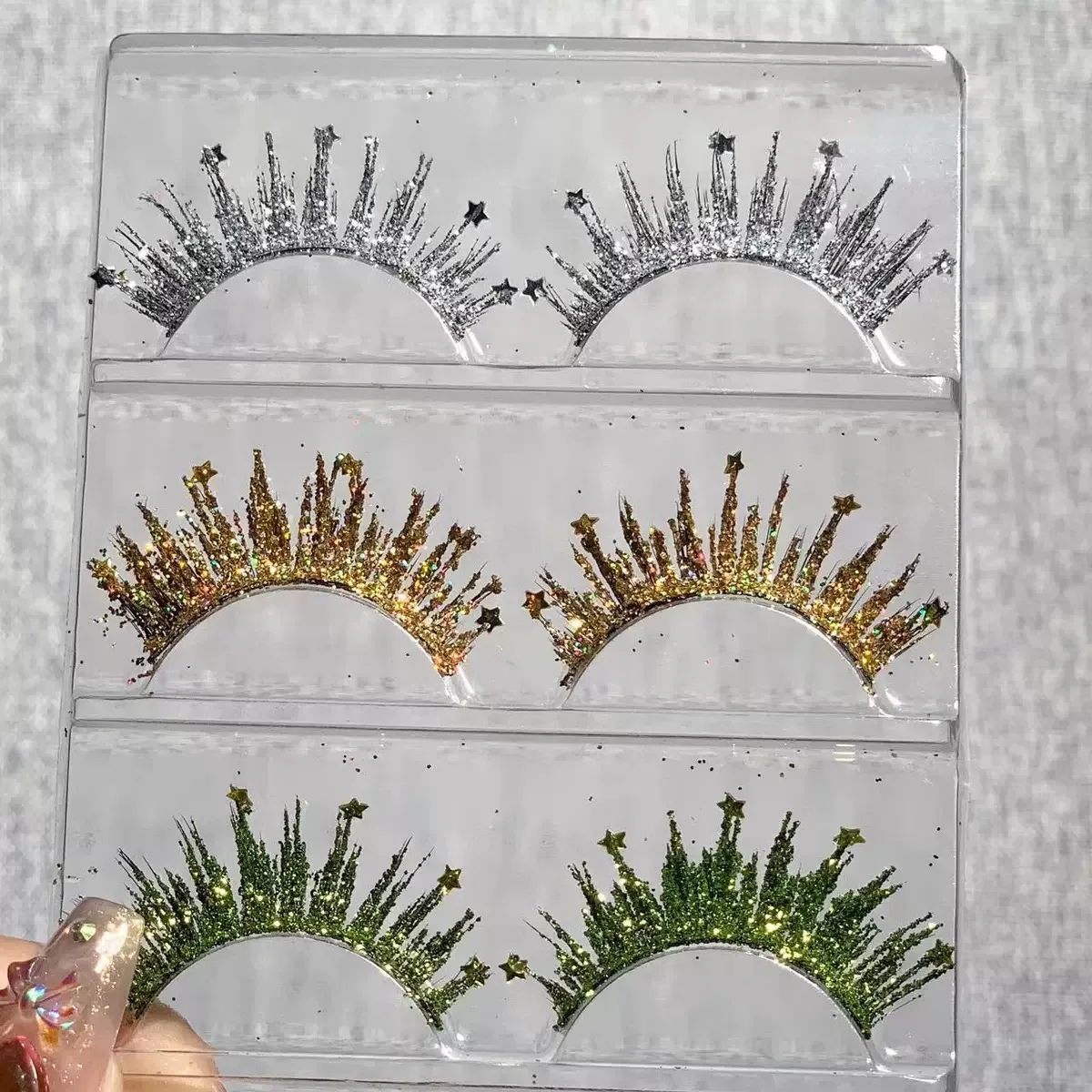 3 Pairs Colorful Sequin Eyelashes Shiny Dust Eyelashes for Halloween Christmas Masquerade Parties Festive Shows