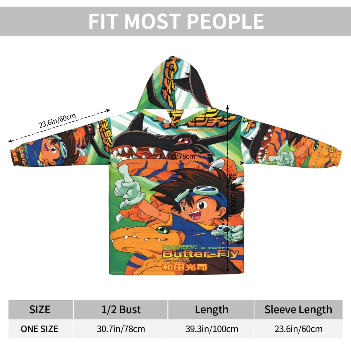 Digital Monster Digimon Wearable Deken Hoodie voor Dames Heren Oversized Sweatshirt Deken met Zak