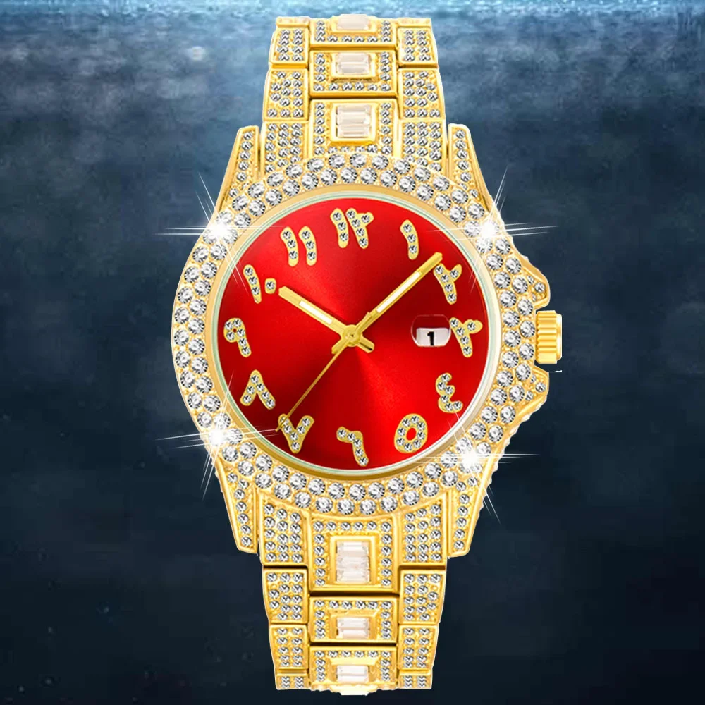 Iced Out Watch Men Hip Hop Luxury Around Diamonds Mens Watches Fashion Gold Quartz Wristwatch Waterproof Reloj Hombre Relogio