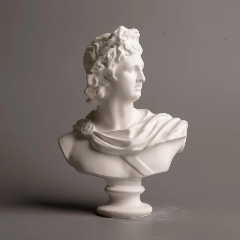 Apollo, a Greek mythological figure, plaster sculpture, decorative piece for living room and home.