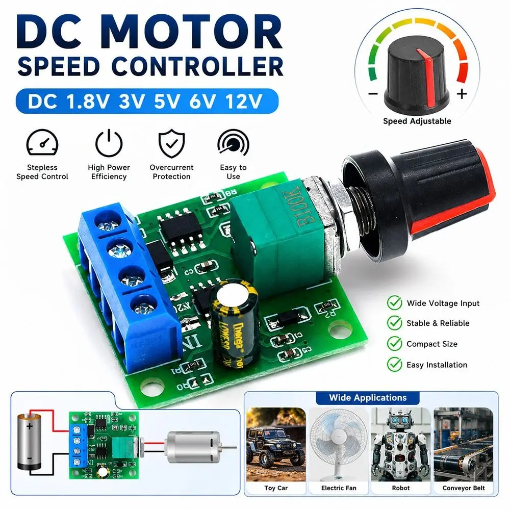 1.8V 3V 5V 6V 12V DC Motor Controller Integrated Power Switch Power Indicator PWM Controller Module Resettable Fuse