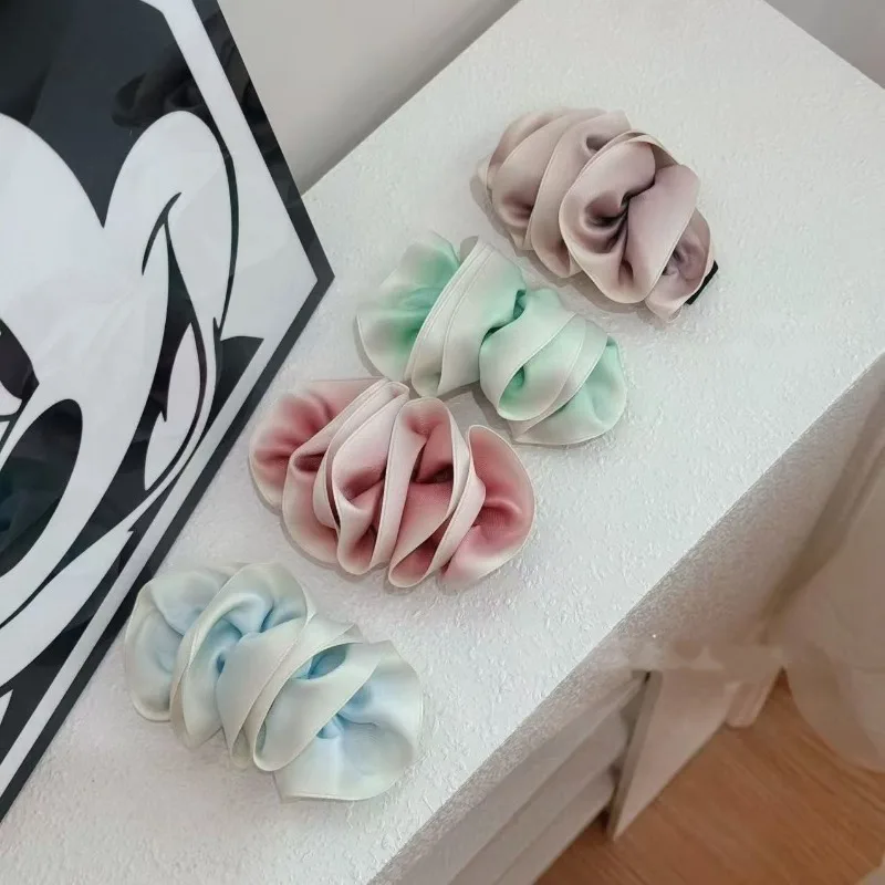 

French hairpin back head headdress grab clip women's new high-end satin gradual change head flower Korean hair grab large women
