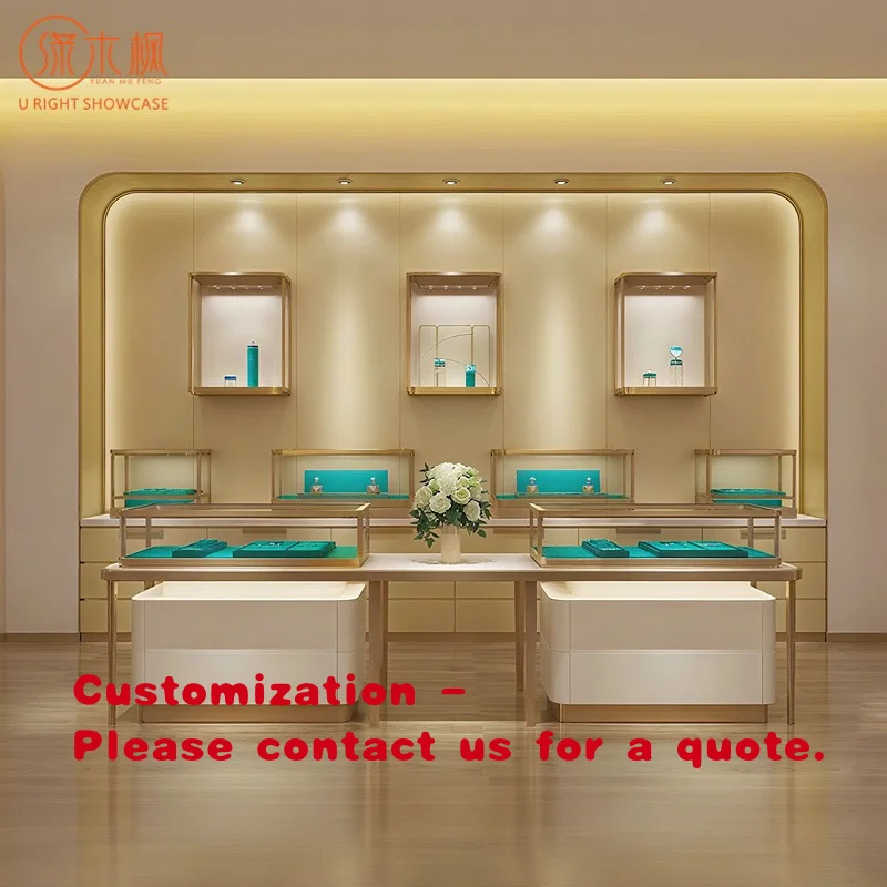 custom.Custom Jewelry Display Cabinets with Accents and Symmetrical Layout | Modern Luxury Style High-End Boutiques