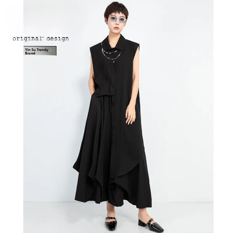 

Asymmetrical Loose Casual Svel irt Women's Summer Small Design Sense Mountain Wind Sle Long Vest irt