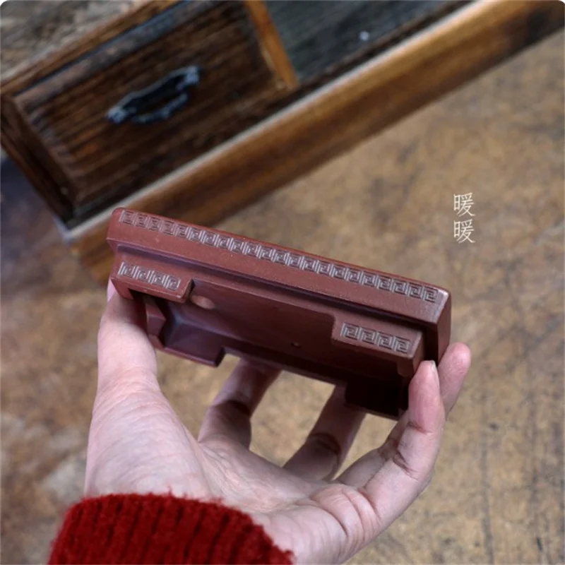 Ceramic Rectangle Bonsai Pot, Red, Shallow Pot, inner size 10.5*7cm,Office Table, National Pattern,Garden, Home Decoration