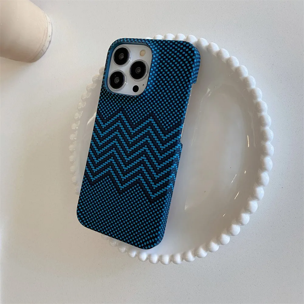 Business Carbon Fiber Pattern Case for iPhone 15 14 Plus 13 12 11 Pro Max Shockproof Hard Plastic Retro Frameless Armor Cover